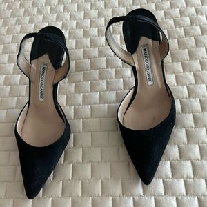 Manolo Blahnik suede slingbacks.